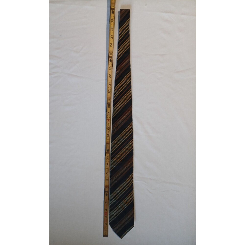 Santorelli Hand Made Italian Silk Men’s Neck Tie Black Gold Striped